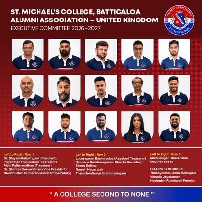St. Michael's College Batticaloa Alumni Association UK Executive Committee 2026-2027